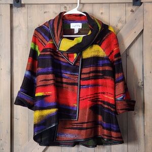 Joseph Ribkoff Multi-color Asymmetrical faux leather trim jacket sz 10